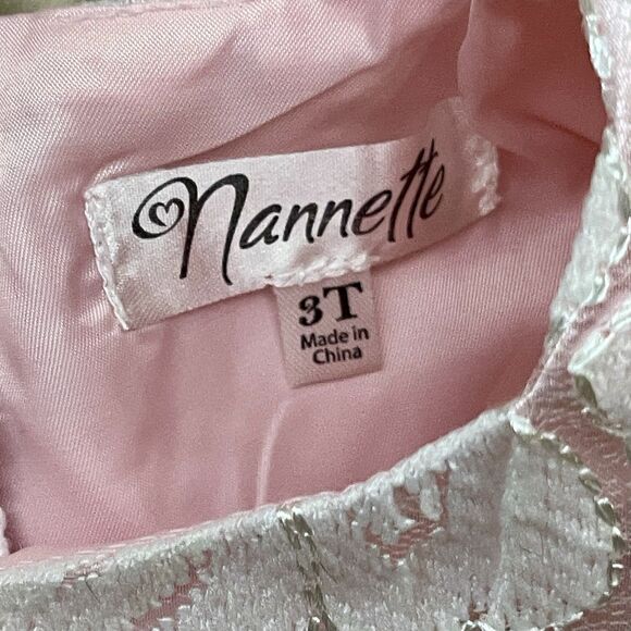 Girls Pink Dress White Lace Overlay Size 3T Tulle Lined Nannette Sleeveless - Picture 7 of 14